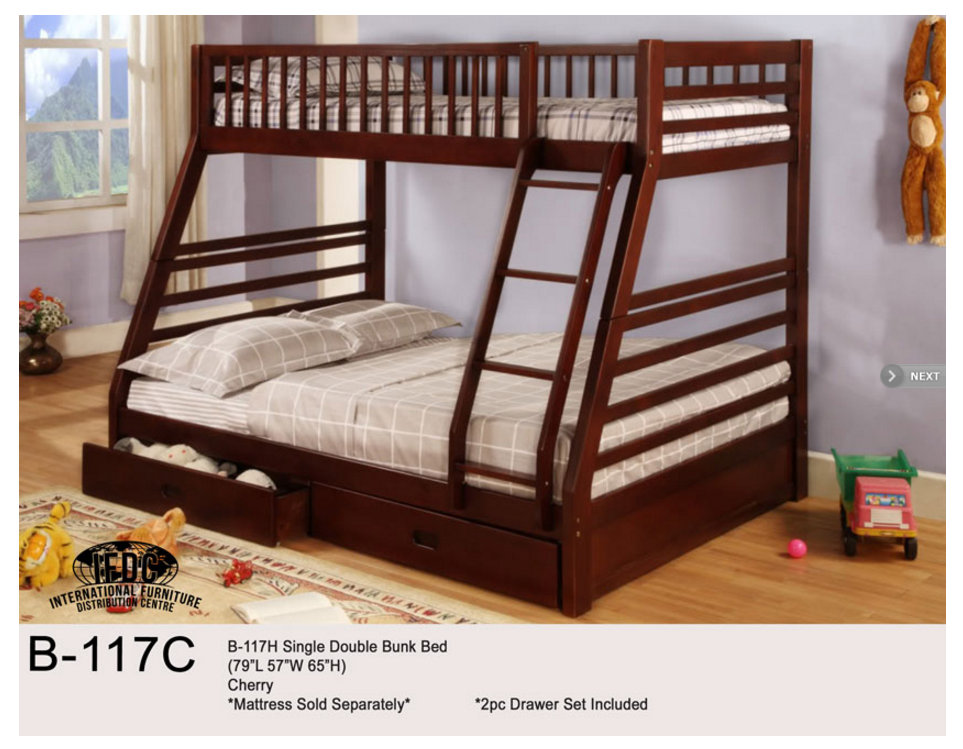 double and single bunk bed with mattresses